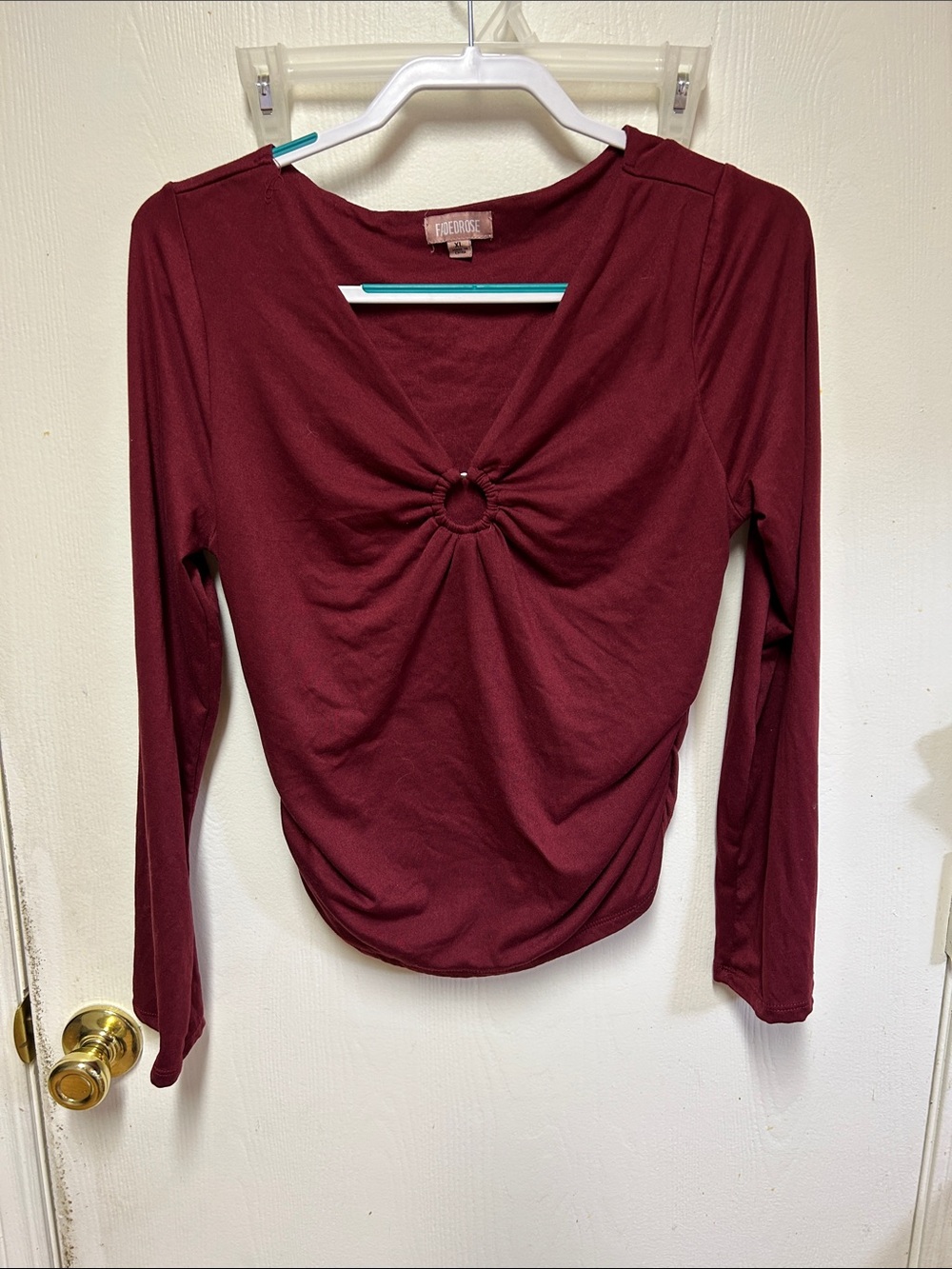 Forever 21 Women's Long-Sleeve Ring-Front Top - Burgundy
